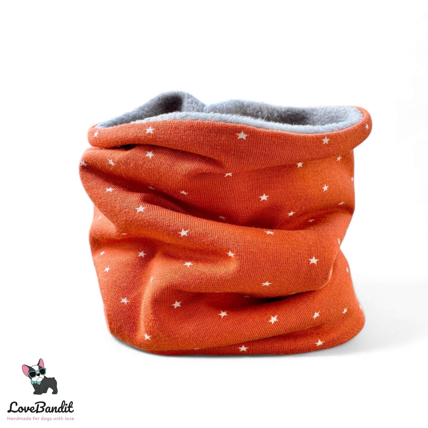 Hundeloop Hundeschal "Mini Sterne Dunkel Orange" mit Fleece oder Teddyplüsch - LoveBandit