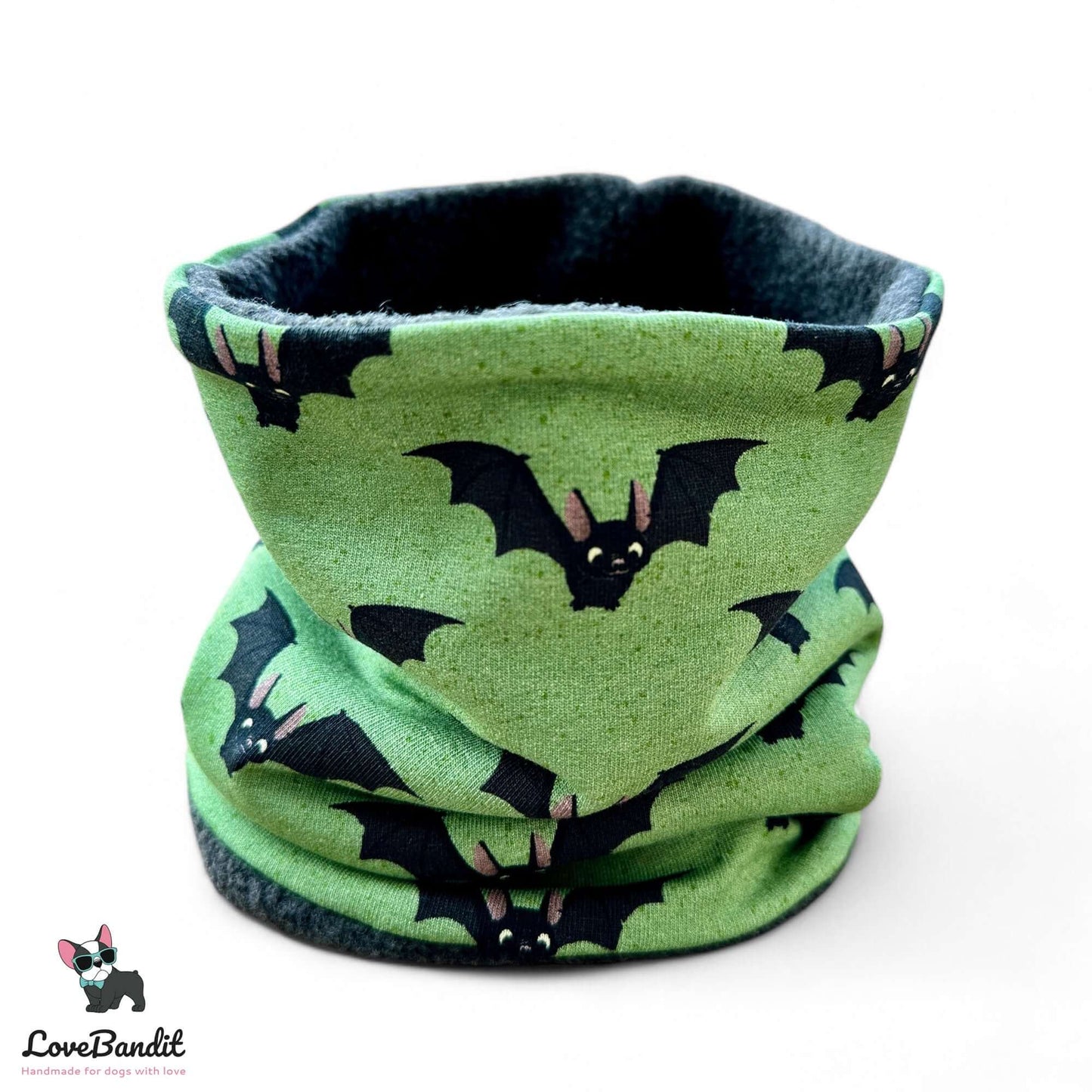 Hundeloop Hundeschal "Fred Fledermaus" grün Fleece oder Teddyplüsch - LoveBandit