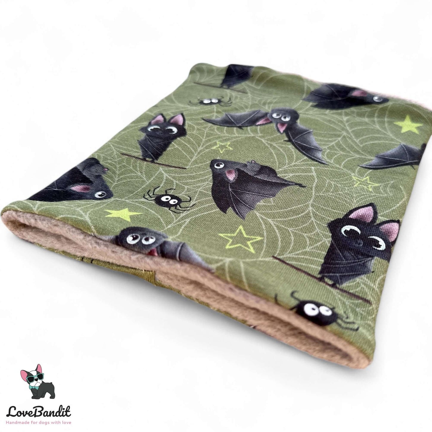 Hundeloop Hundeschal "Itsy Bitsy Fledermaus" oliv Fleece oder Teddyplüsch - LoveBandit