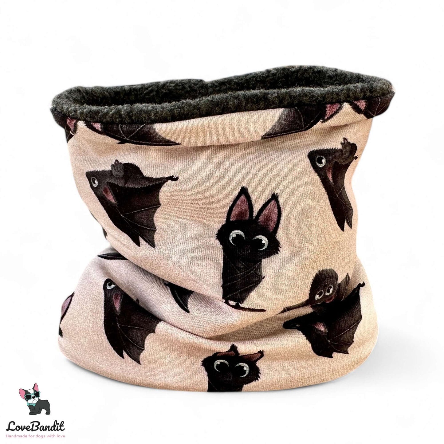 Hundeloop Hundeschal Fledermaus Taupe mit Fleece oder Teddyplüsch - LoveBandit