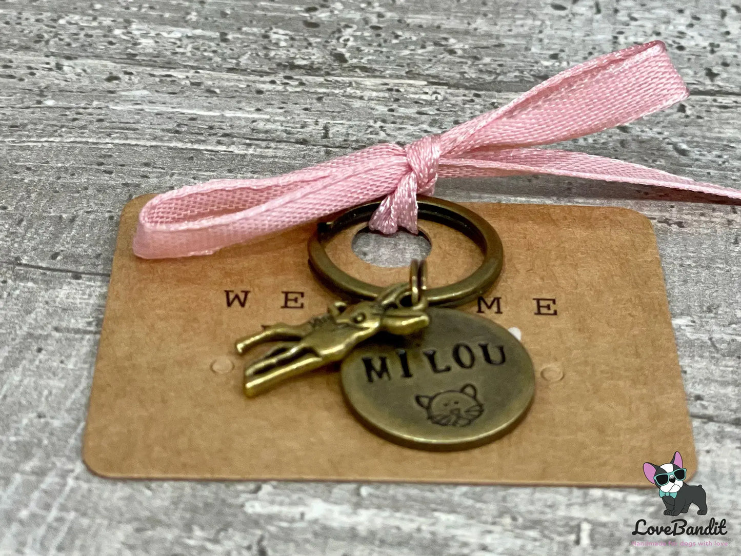 Kleine Hundemarke mit Anhänger Rehkitz Messing bronze - LoveBandit