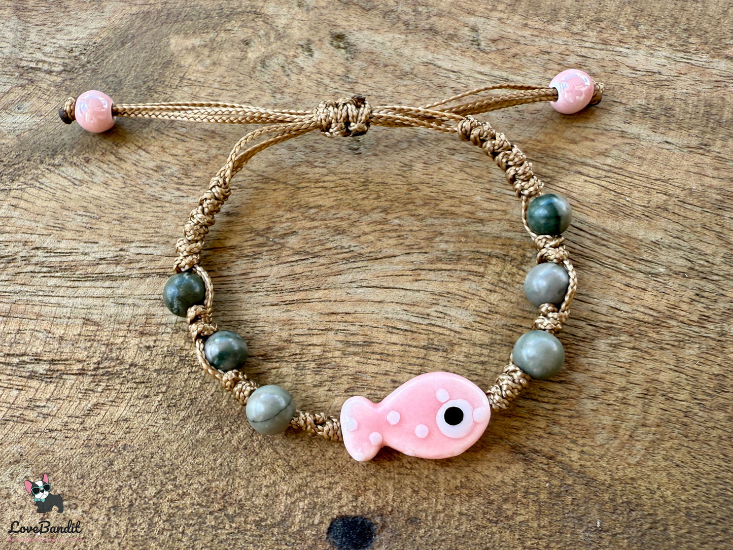 Armband Keramik Fisch Rosé und Grüner Jaspis - LoveBandit