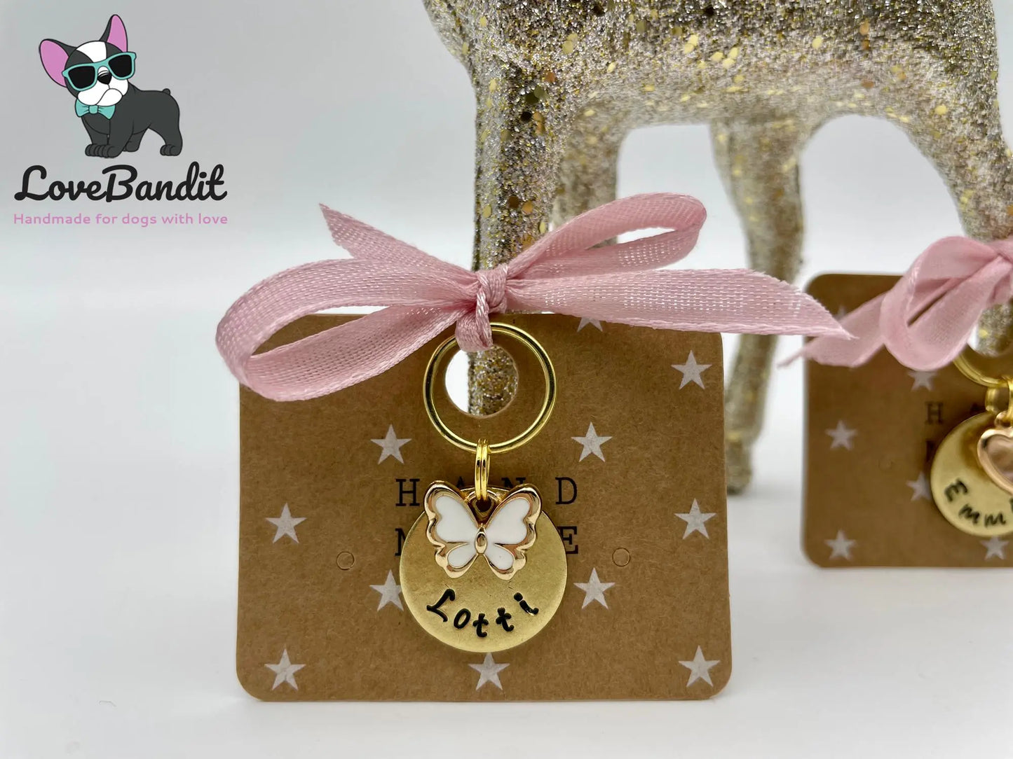 Kleine Hundemarke Mini aus Messing mit Anhänger - LoveBandit