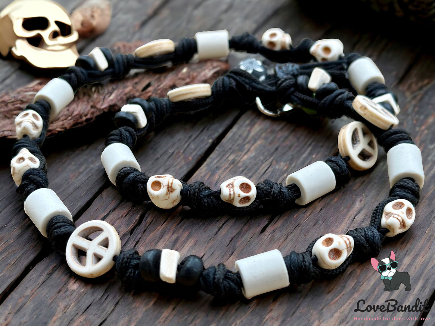 EM-Keramik Halsband Zeckenhalsband Totenköpfe Peace - LoveBandit