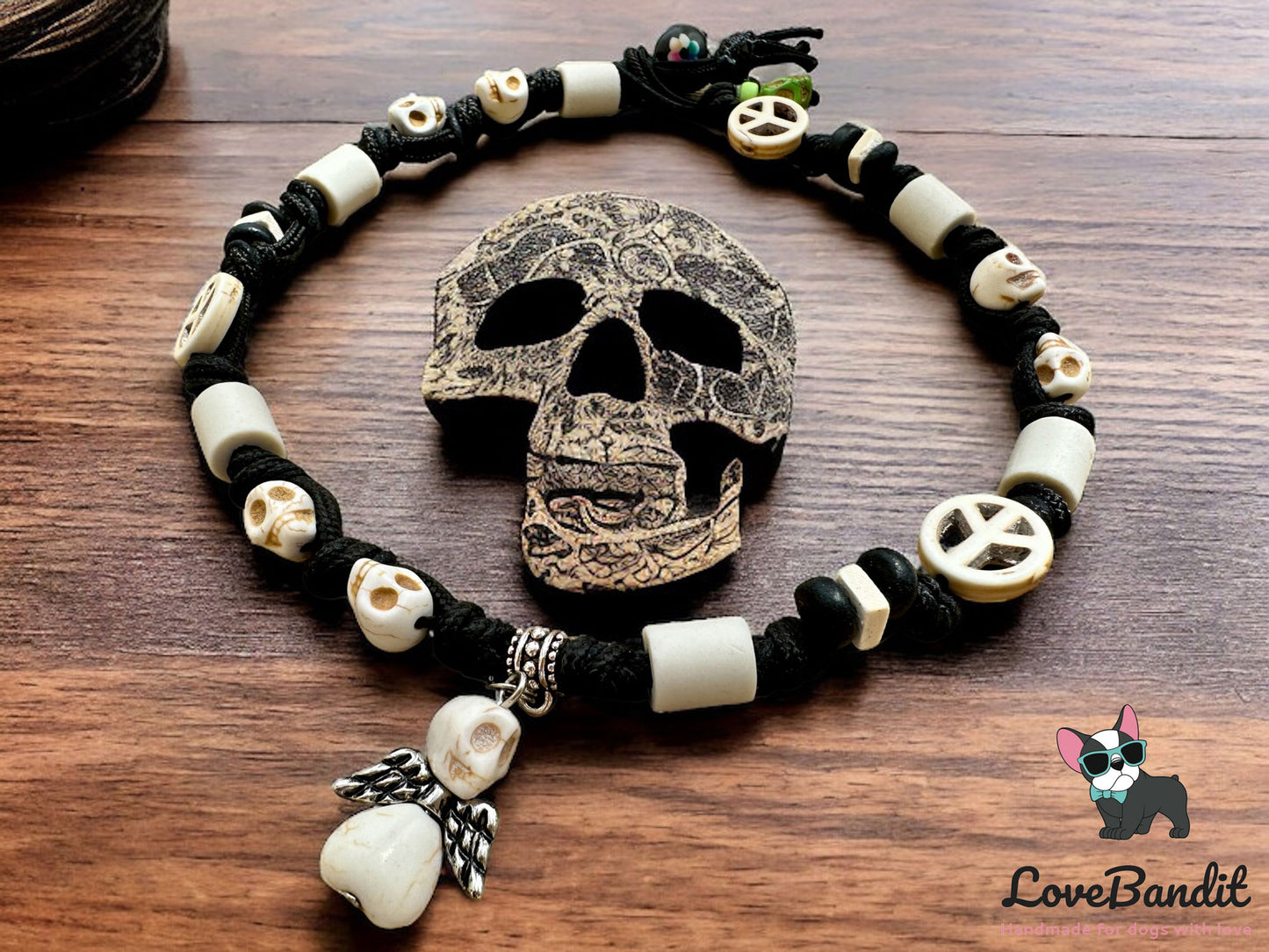EM-Keramik Halsband Zeckenhalsband Totenköpfe Peace - LoveBandit