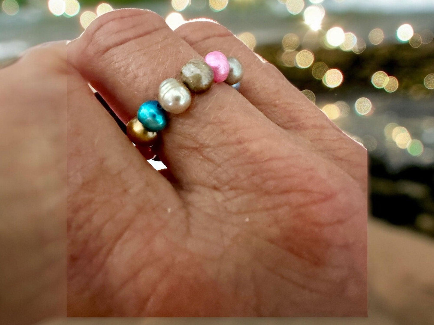Süsswasserperlen Ring multicolor - elastisch - LoveBandit