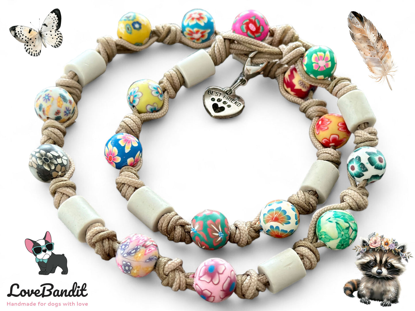 EM-Keramik Halsband Bunte Perlen mit Anhänger - LoveBandit