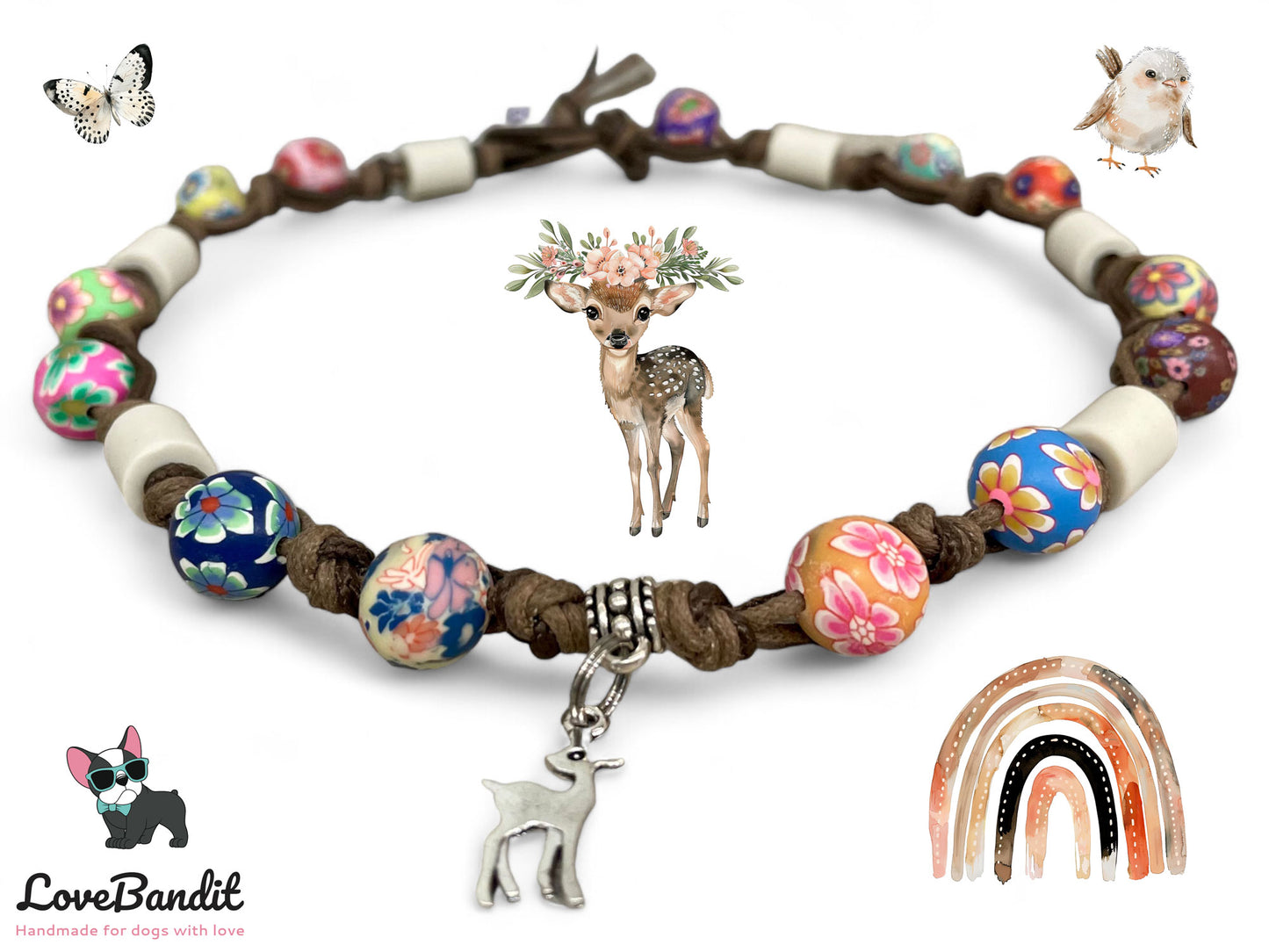 EM-Keramik Halsband Bunte Perlen mit Anhänger - LoveBandit