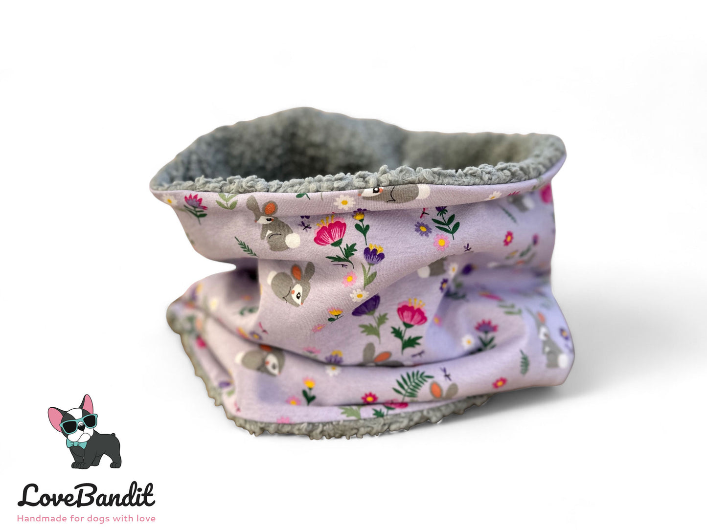 Hundeloop Hundeschal Hasengarten Pastellflieder Fleece Teddyplüsch - LoveBandit