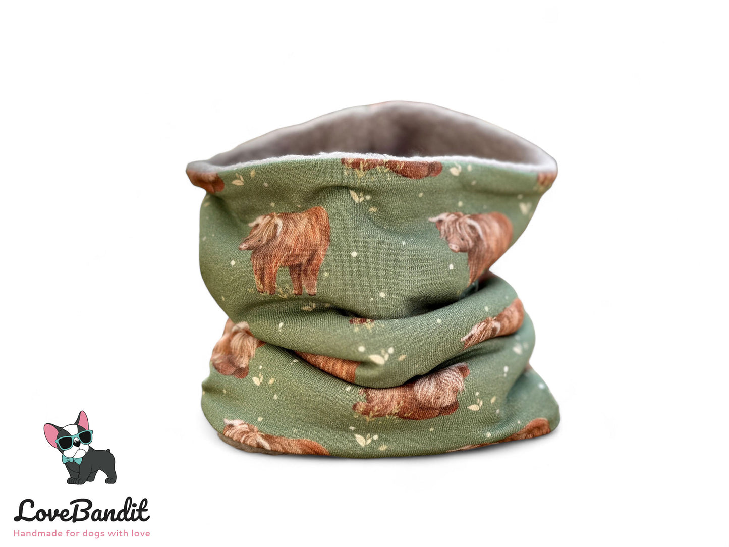Hundeloop Hundeschal Hippiekühe Galloway Kühe altgrün - LoveBandit