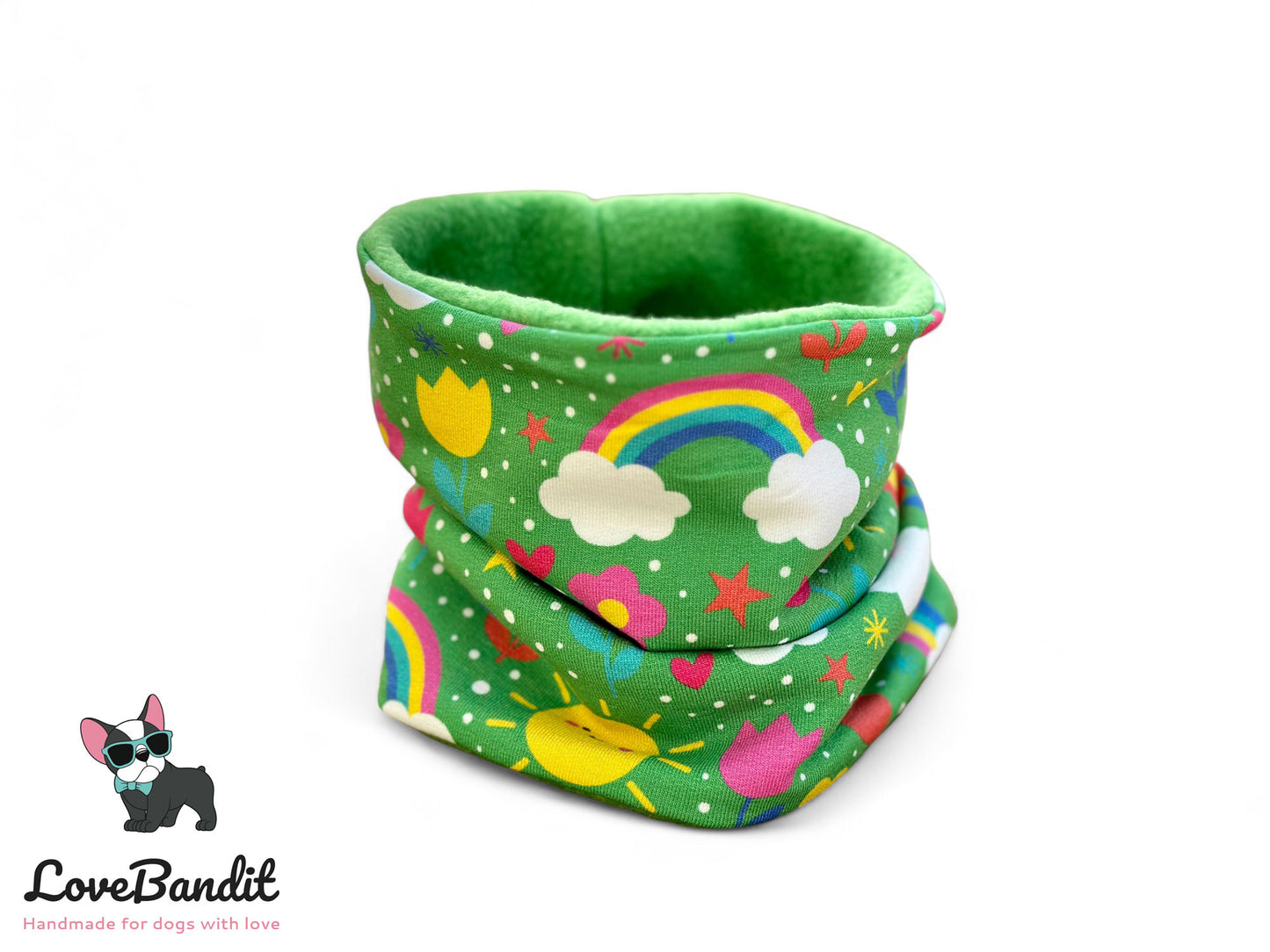 Hundeloop Hundeschal Regenbogen Sonne Blumen grasgrün - LoveBandit