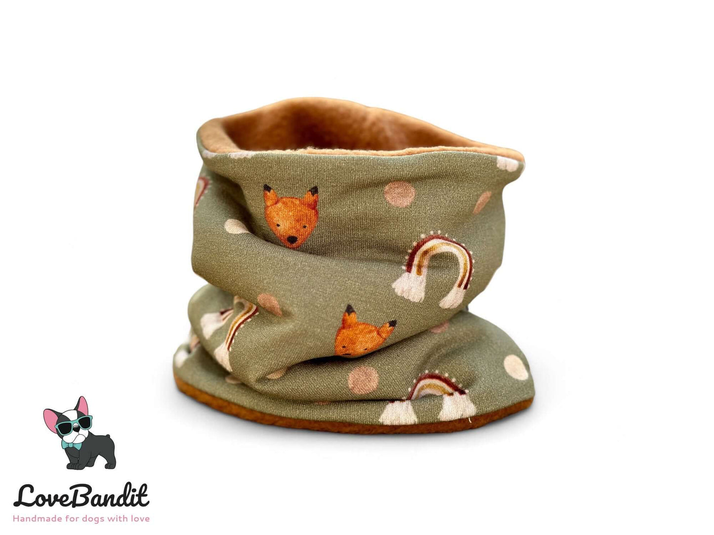 Hundeloop Hundeschal Regenbogen Fuchs Punkte altgrün - LoveBandit