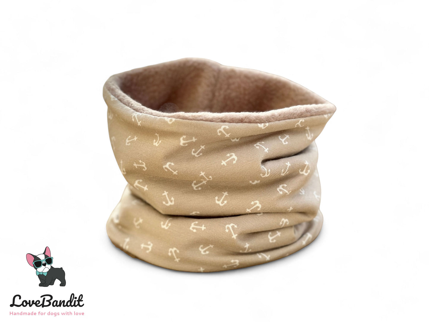 Hundeloop Hundeschal Kleine Anker beige Fleece Teddyplüsch - LoveBandit