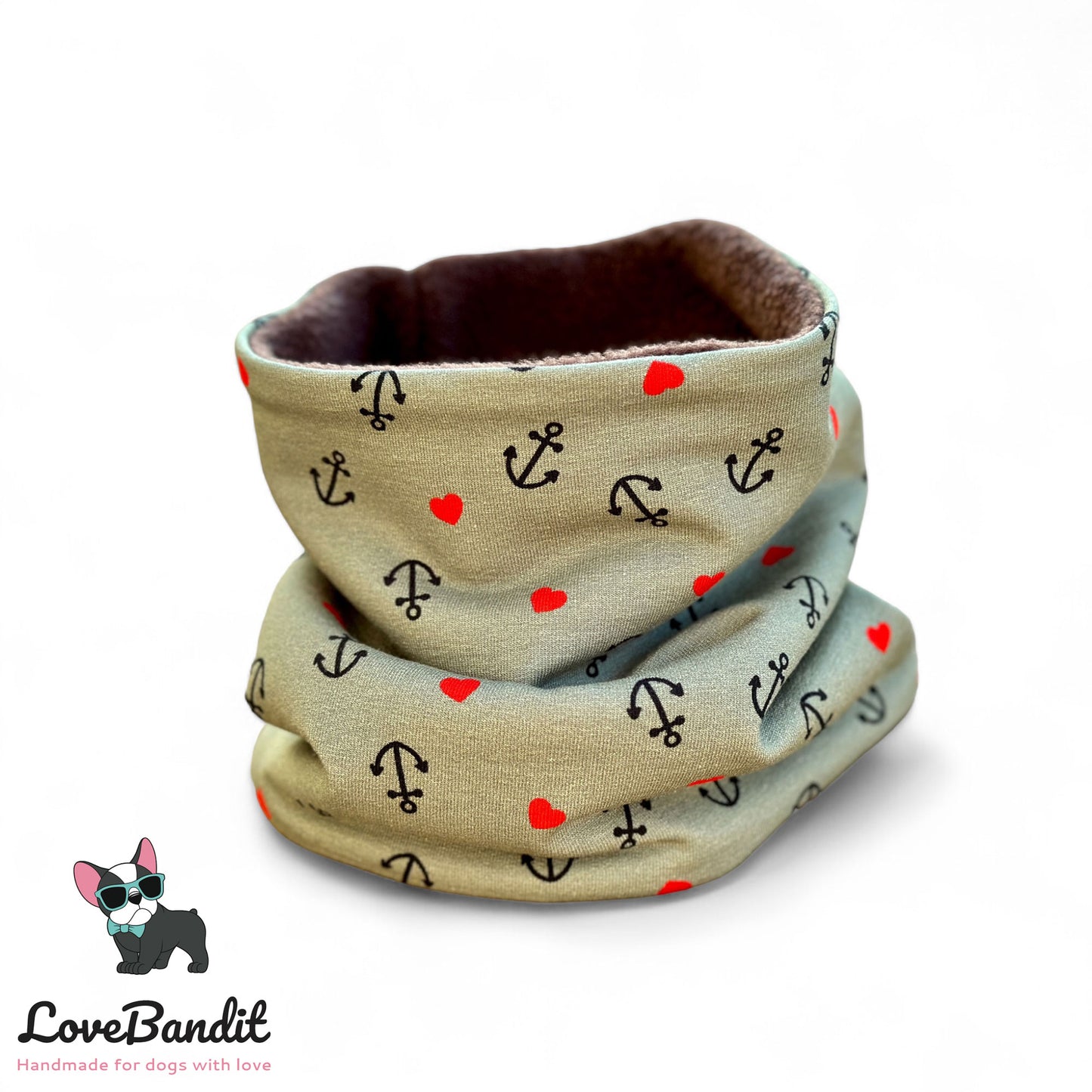 Hundeloop Hundeschal Anker Herzen altgrün - LoveBandit