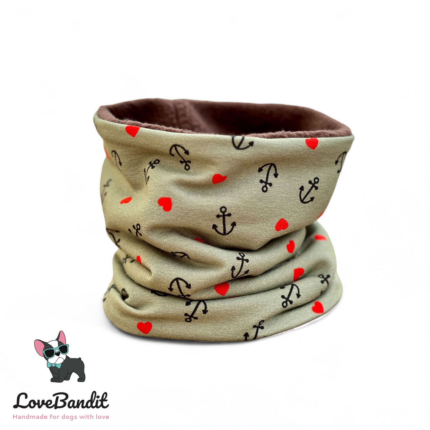 Hundeloop Hundeschal Anker Herzen altgrün - LoveBandit
