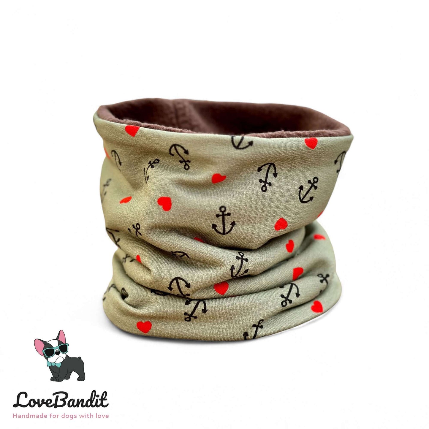 Hundeloop Hundeschal Anker Herzen altgrün - LoveBandit