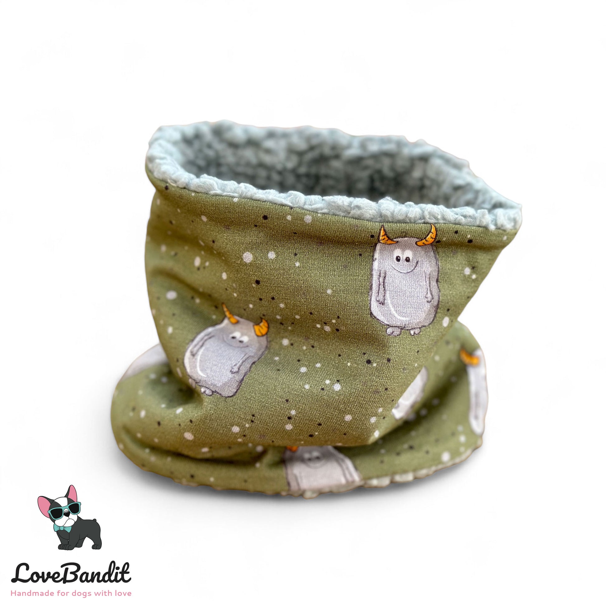 Hundeloop Hundeschal Monsterchen oliv grau - LoveBandit