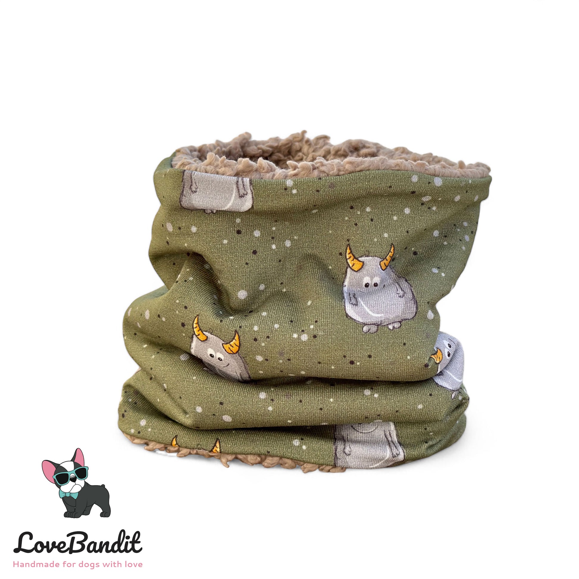 Hundeloop Hundeschal Monsterchen oliv grau - LoveBandit