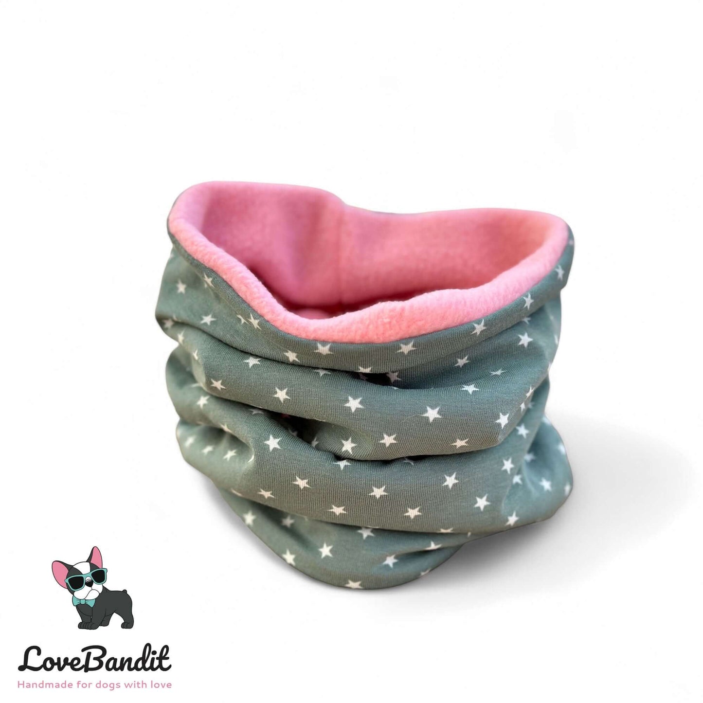 Hundeloop Hundeschal "Mini Sterne Vintagegrün" Fleece oder Teddyplüsch - LoveBandit