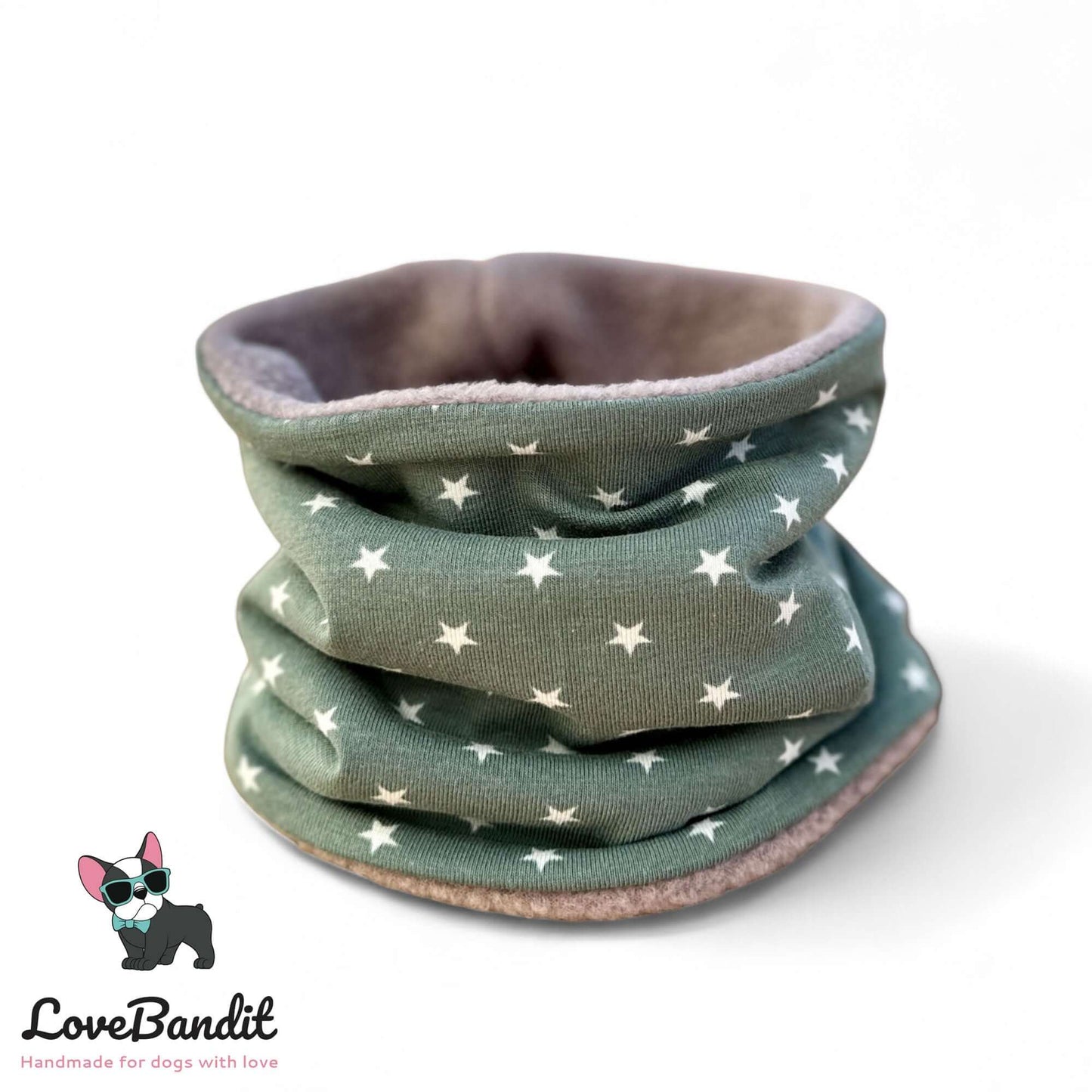 Hundeloop Hundeschal "Mini Sterne Vintagegrün" Fleece oder Teddyplüsch - LoveBandit