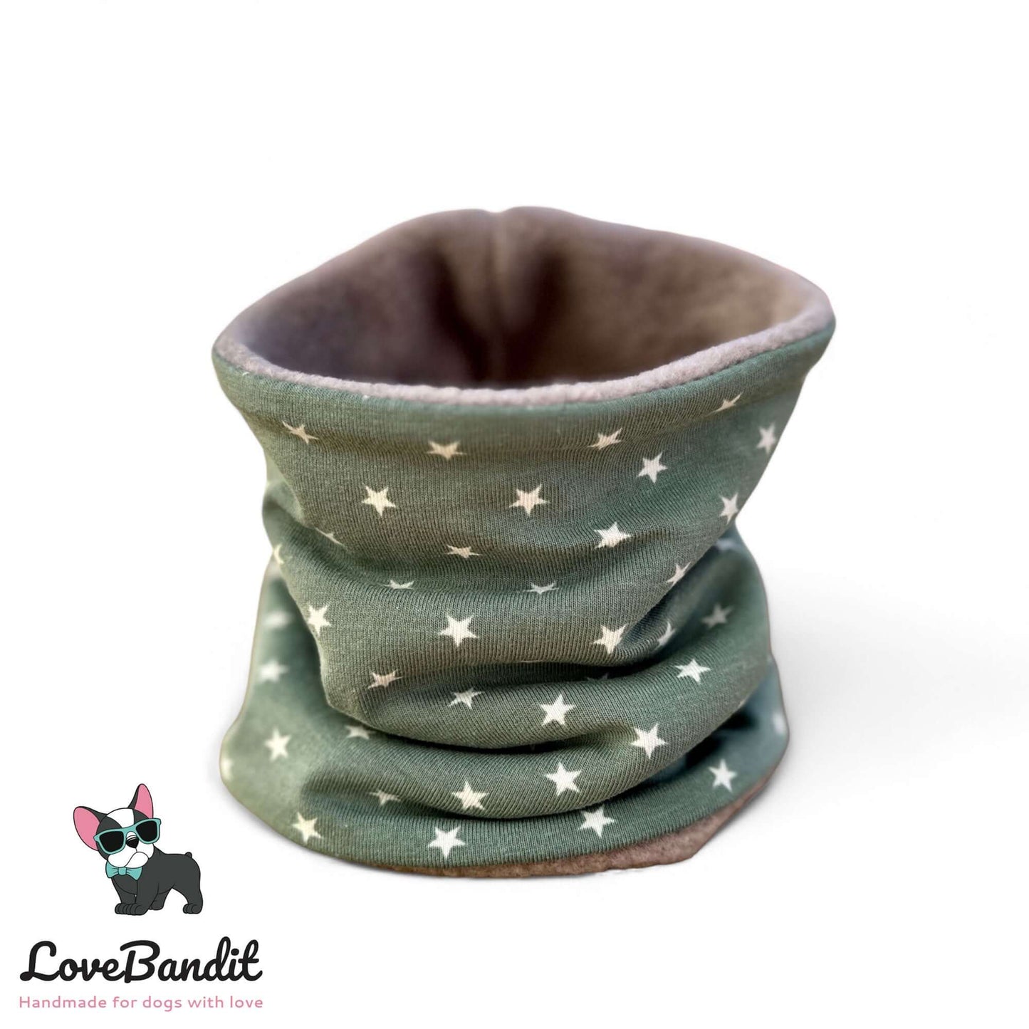 Hundeloop Hundeschal "Mini Sterne Vintagegrün" Fleece oder Teddyplüsch - LoveBandit