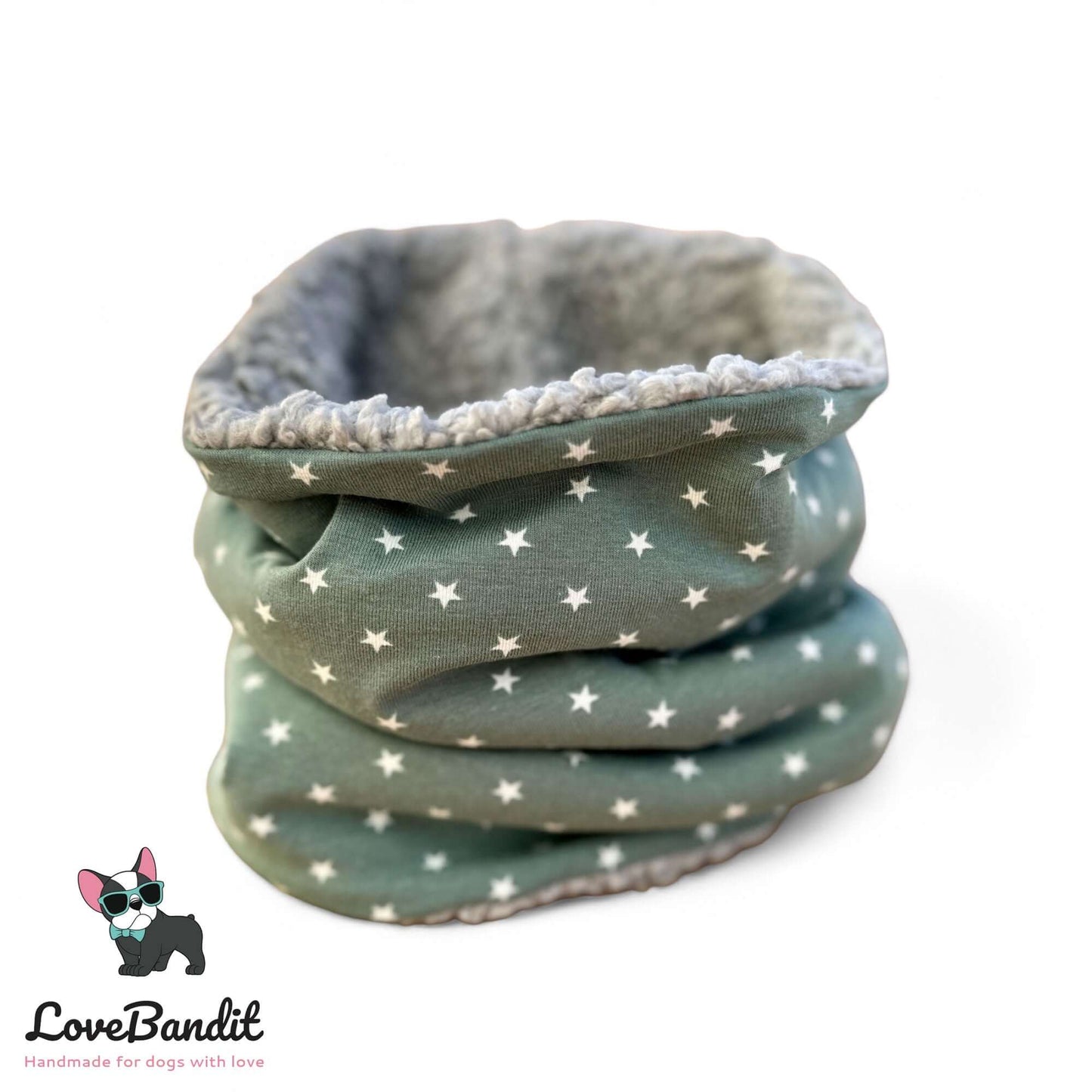 Hundeloop Hundeschal "Mini Sterne Vintagegrün" Fleece oder Teddyplüsch - LoveBandit