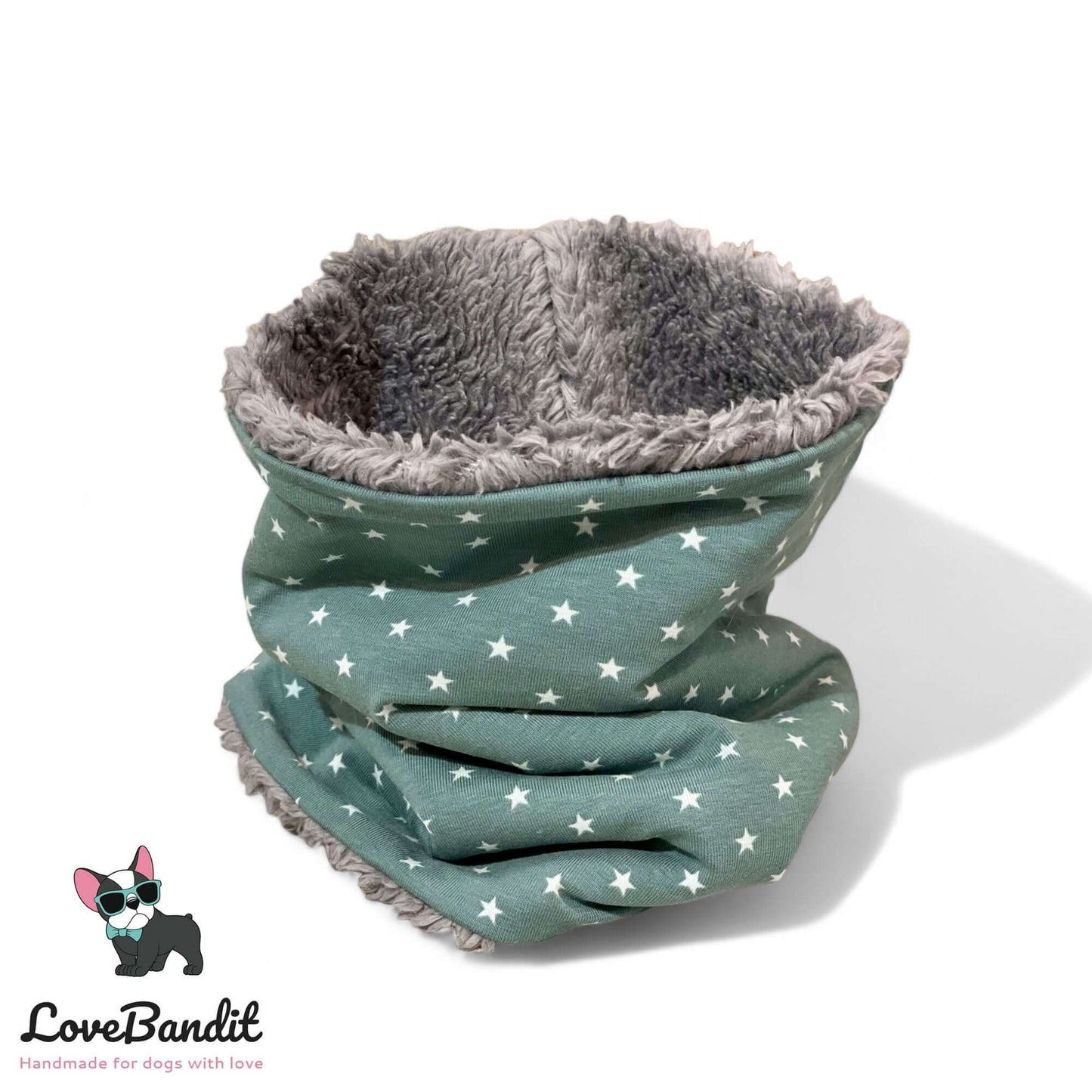 Hundeloop Hundeschal "Mini Sterne Vintagegrün" Fleece oder Teddyplüsch - LoveBandit
