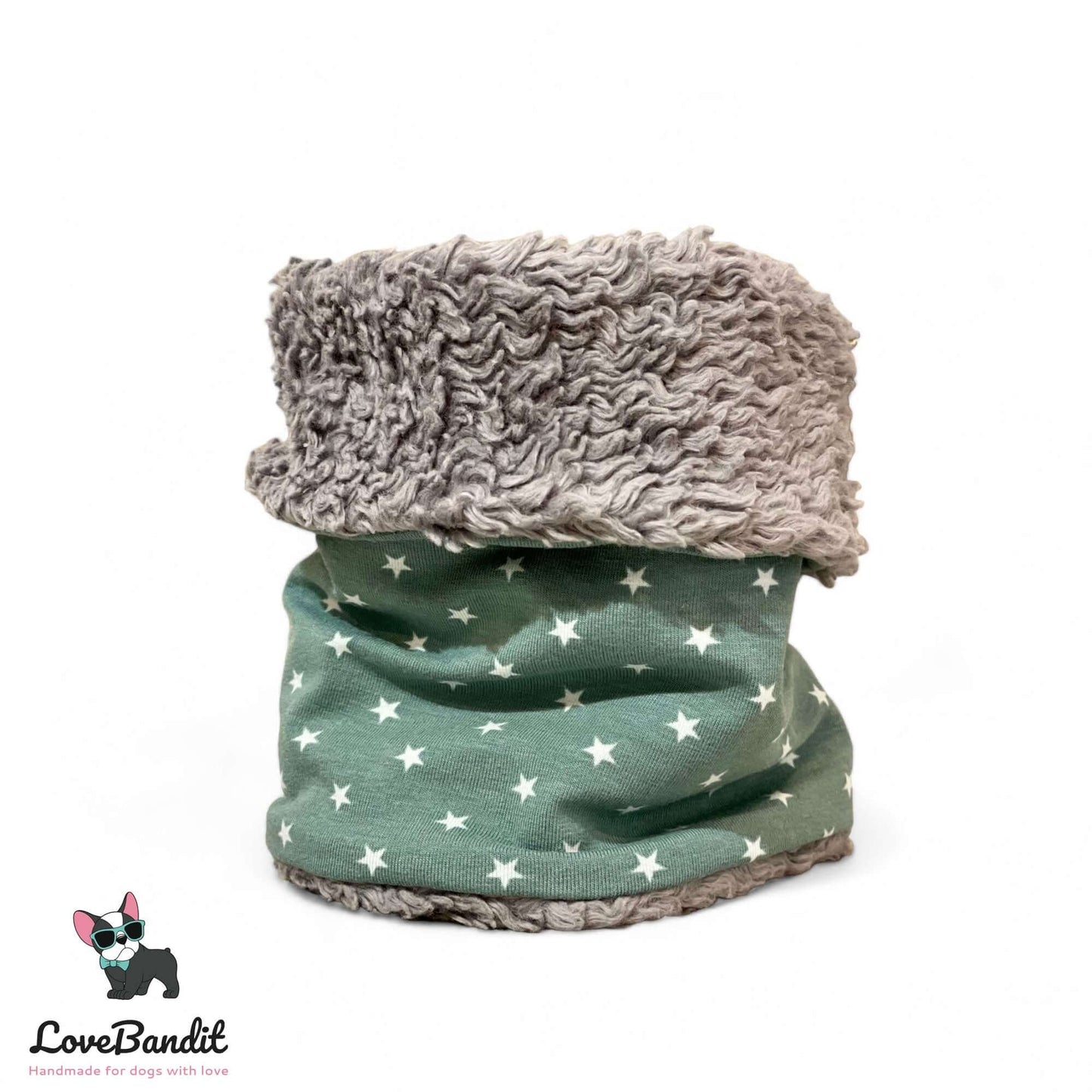 Hundeloop Hundeschal "Mini Sterne Vintagegrün" Fleece oder Teddyplüsch - LoveBandit