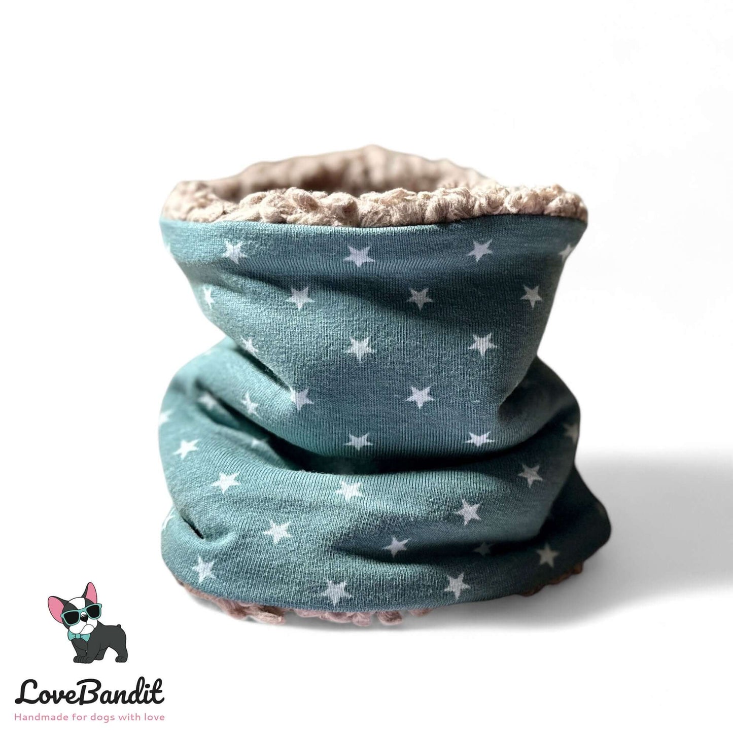 Hundeloop Hundeschal "Mini Sterne Vintagegrün" Fleece oder Teddyplüsch - LoveBandit
