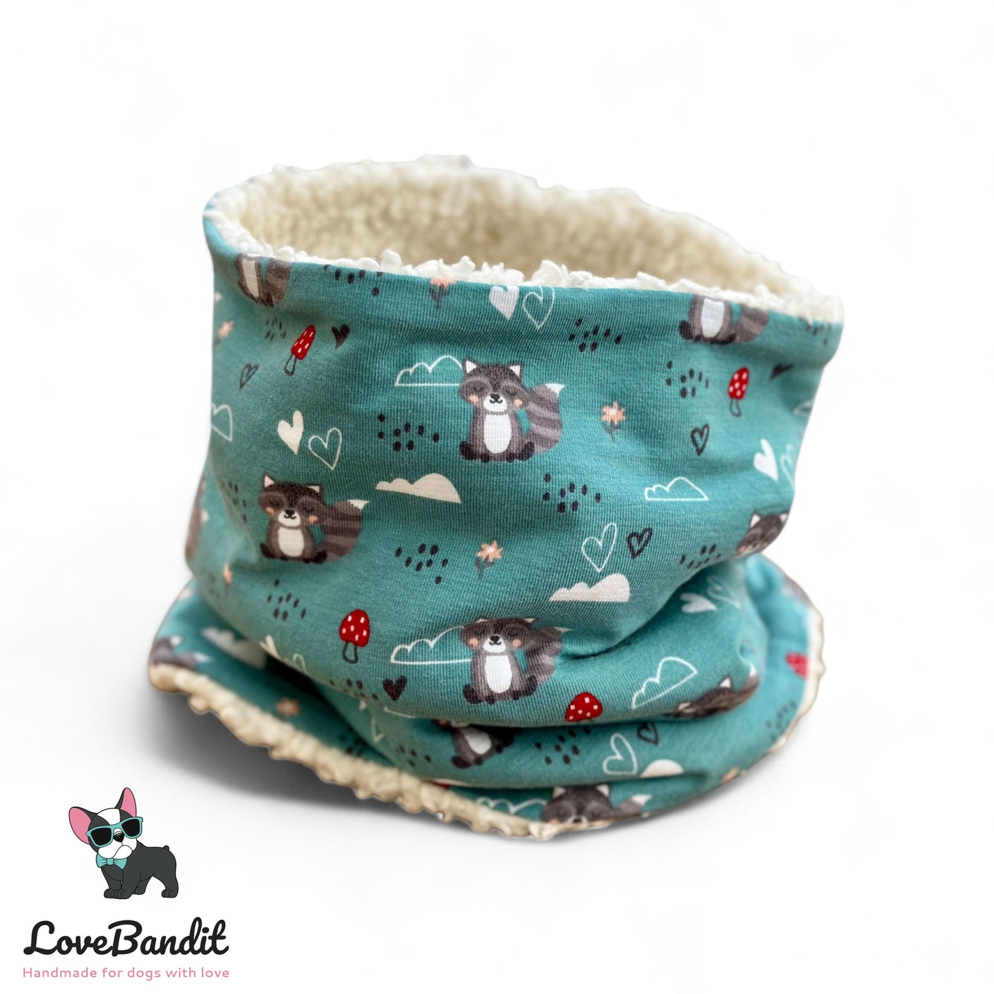 Hundeloop Hundeschal Waschbär eisblau Fleece Teddyplüsch - LoveBandit