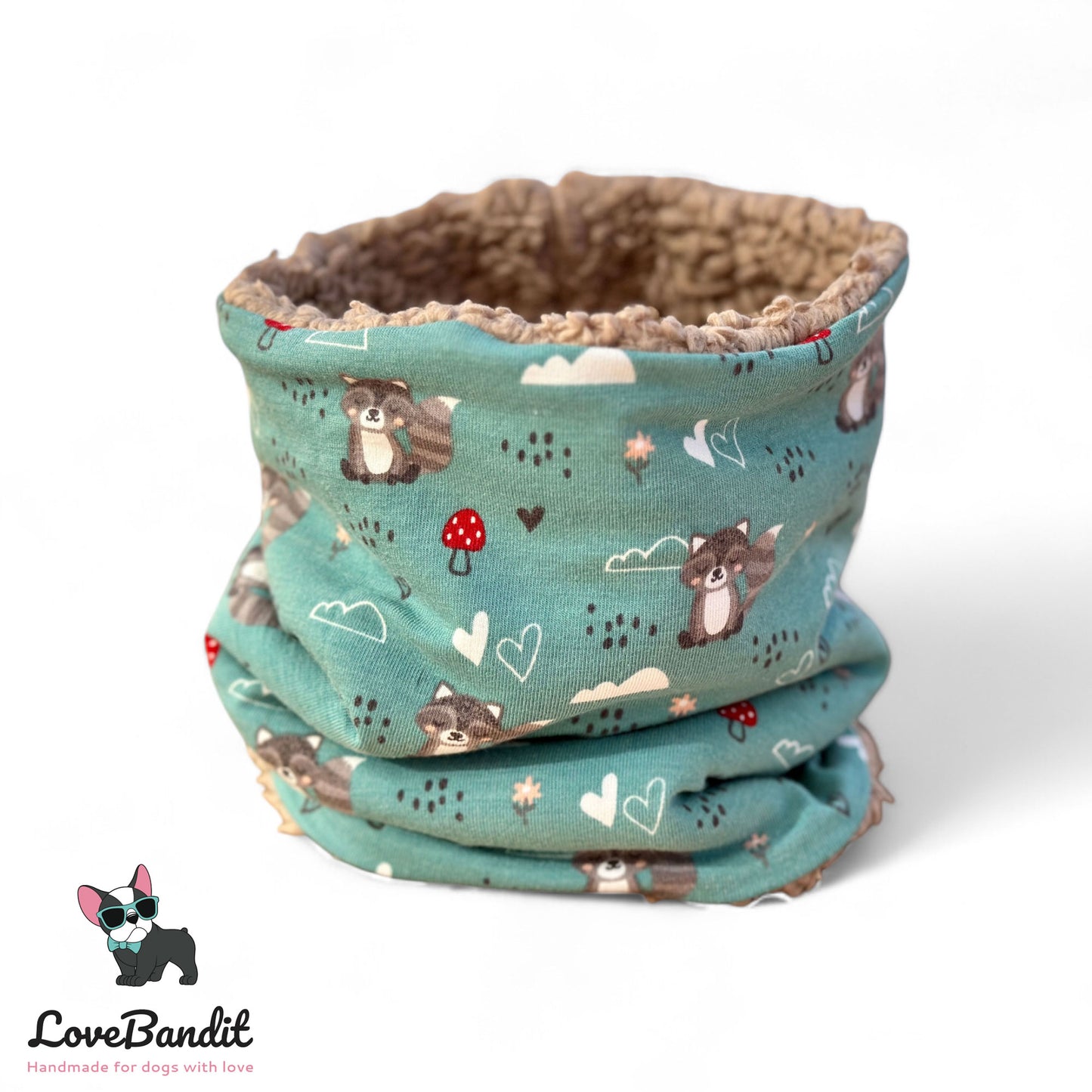 Hundeloop Hundeschal Waschbär eisblau Fleece Teddyplüsch - LoveBandit