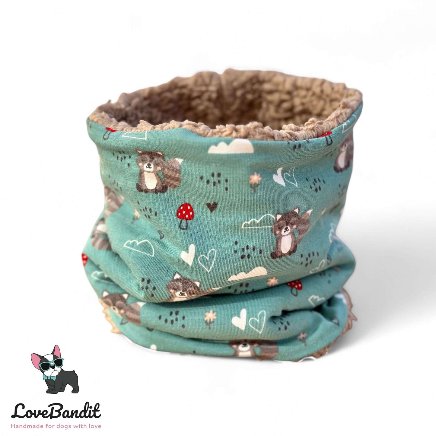 Hundeloop Hundeschal Waschbär eisblau Fleece Teddyplüsch - LoveBandit