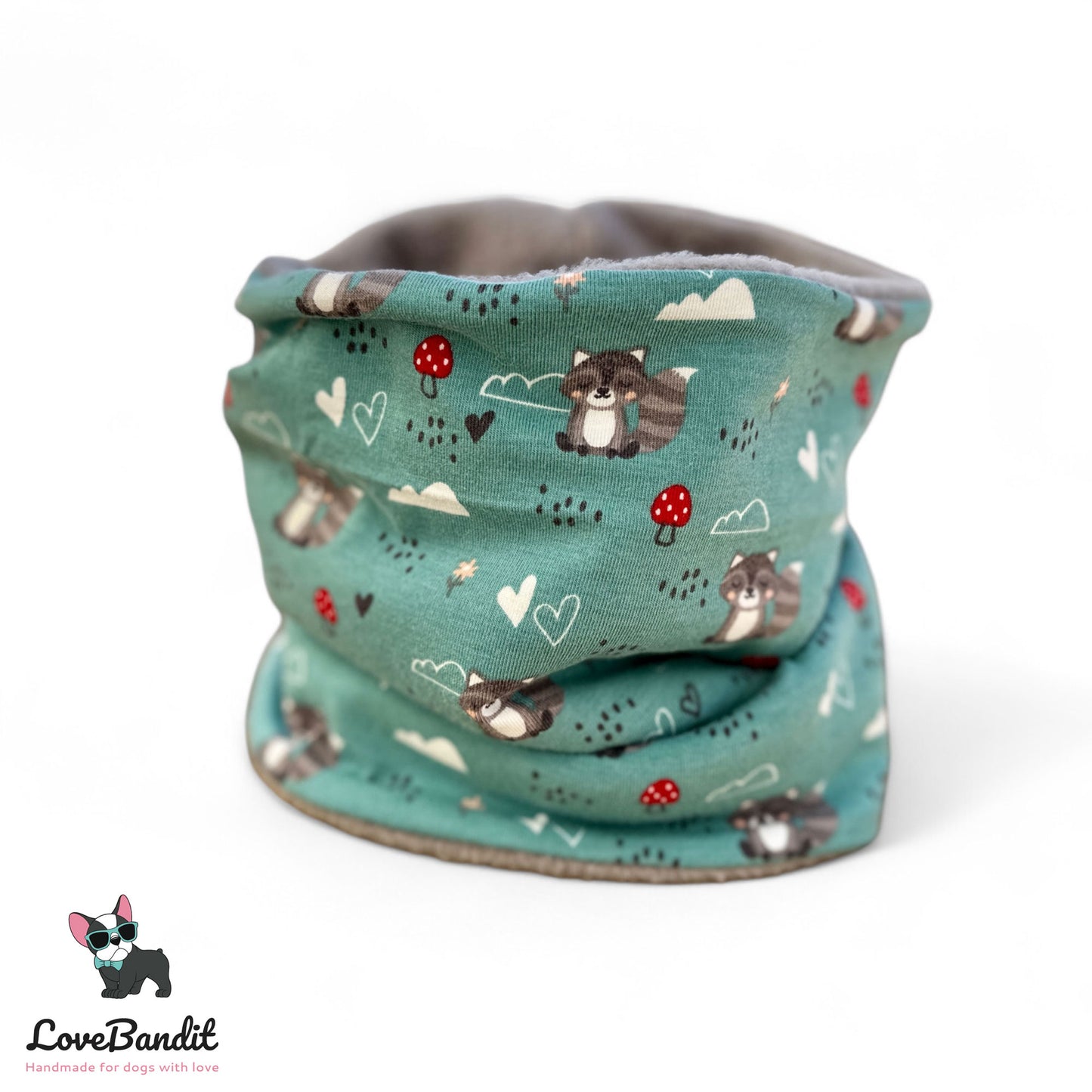 Hundeloop Hundeschal Waschbär eisblau Fleece Teddyplüsch - LoveBandit