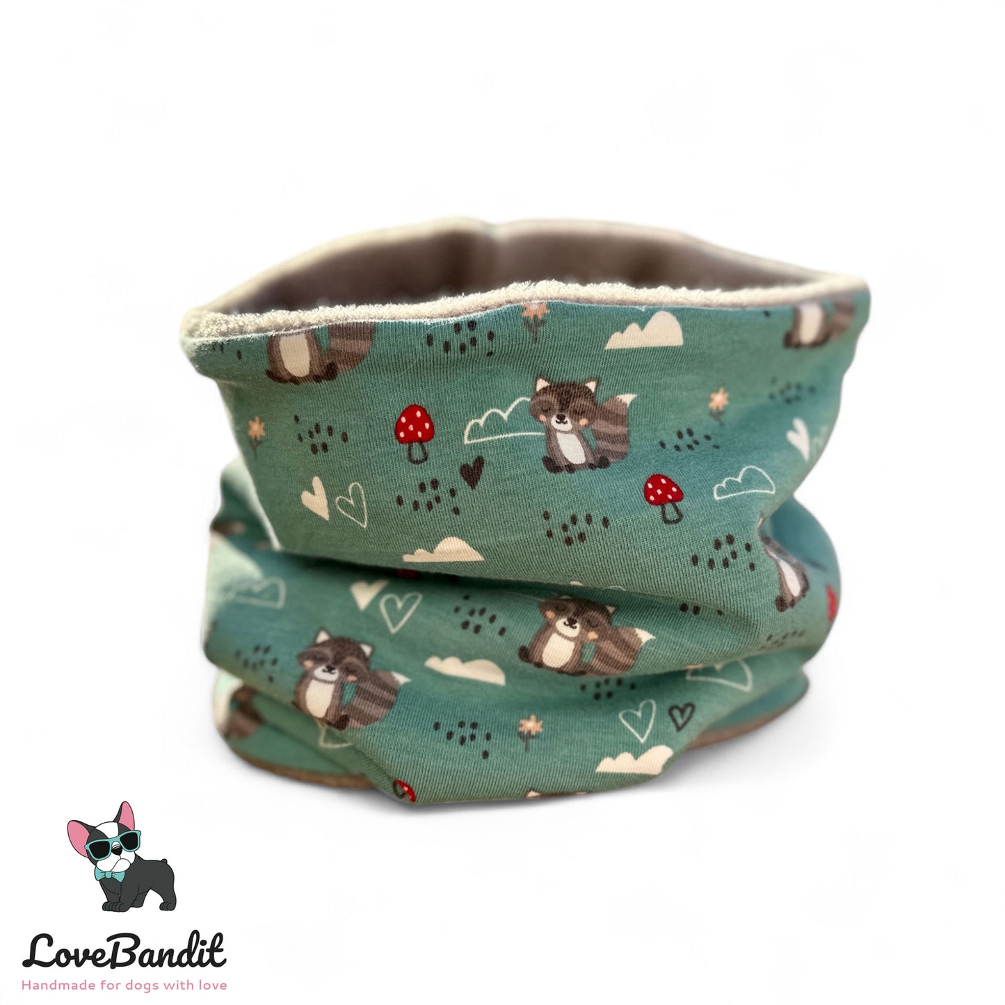 Hundeloop Hundeschal Waschbär eisblau Fleece Teddyplüsch - LoveBandit