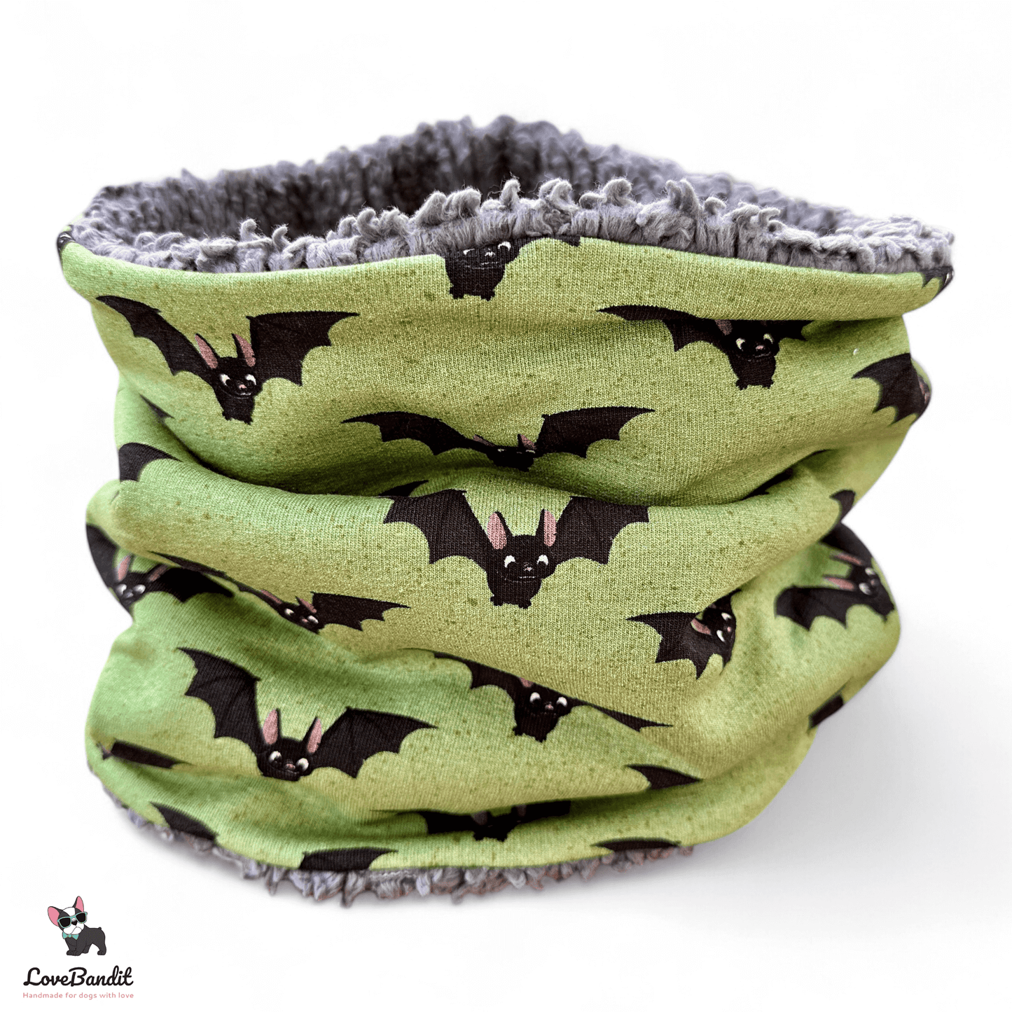 Hundeloop Hundeschal "Fred Fledermaus" grün Fleece oder Teddyplüsch - LoveBandit