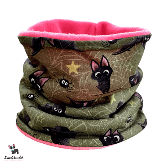 Hundeloop Hundeschal "Itsy Bitsy Fledermaus" oliv Fleece oder Teddyplüsch - LoveBandit