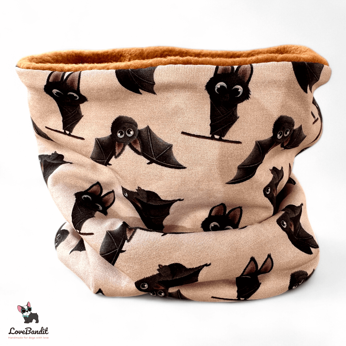 Hundeloop Hundeschal Fledermaus Taupe mit Fleece oder Teddyplüsch - LoveBandit
