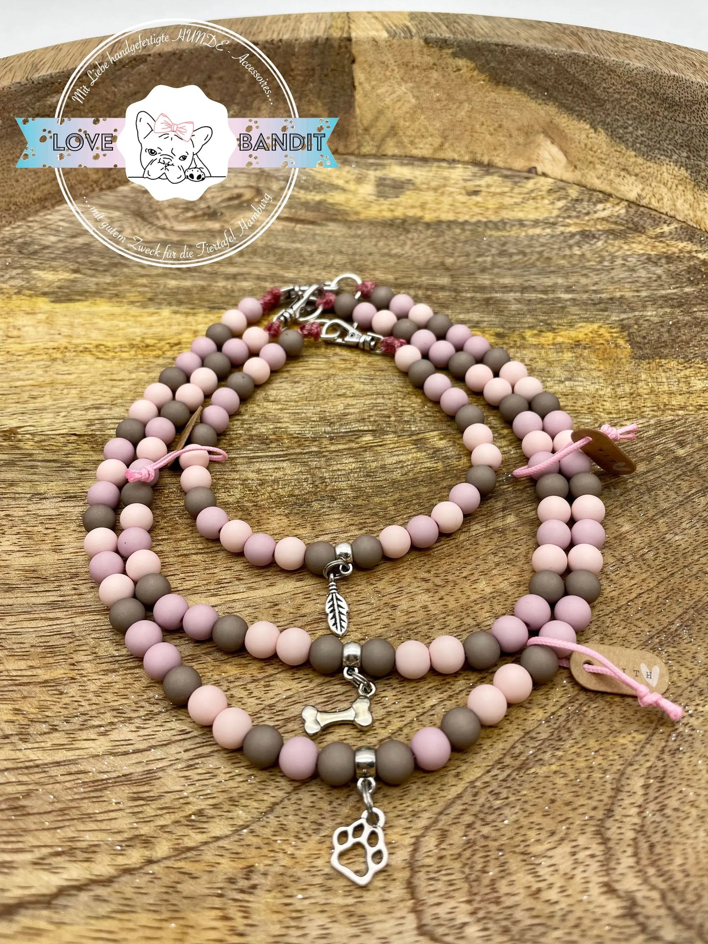 Schmuckkette Perlenkette für Hunde Rosé Seagreen aus Acrylperlen - LoveBandit