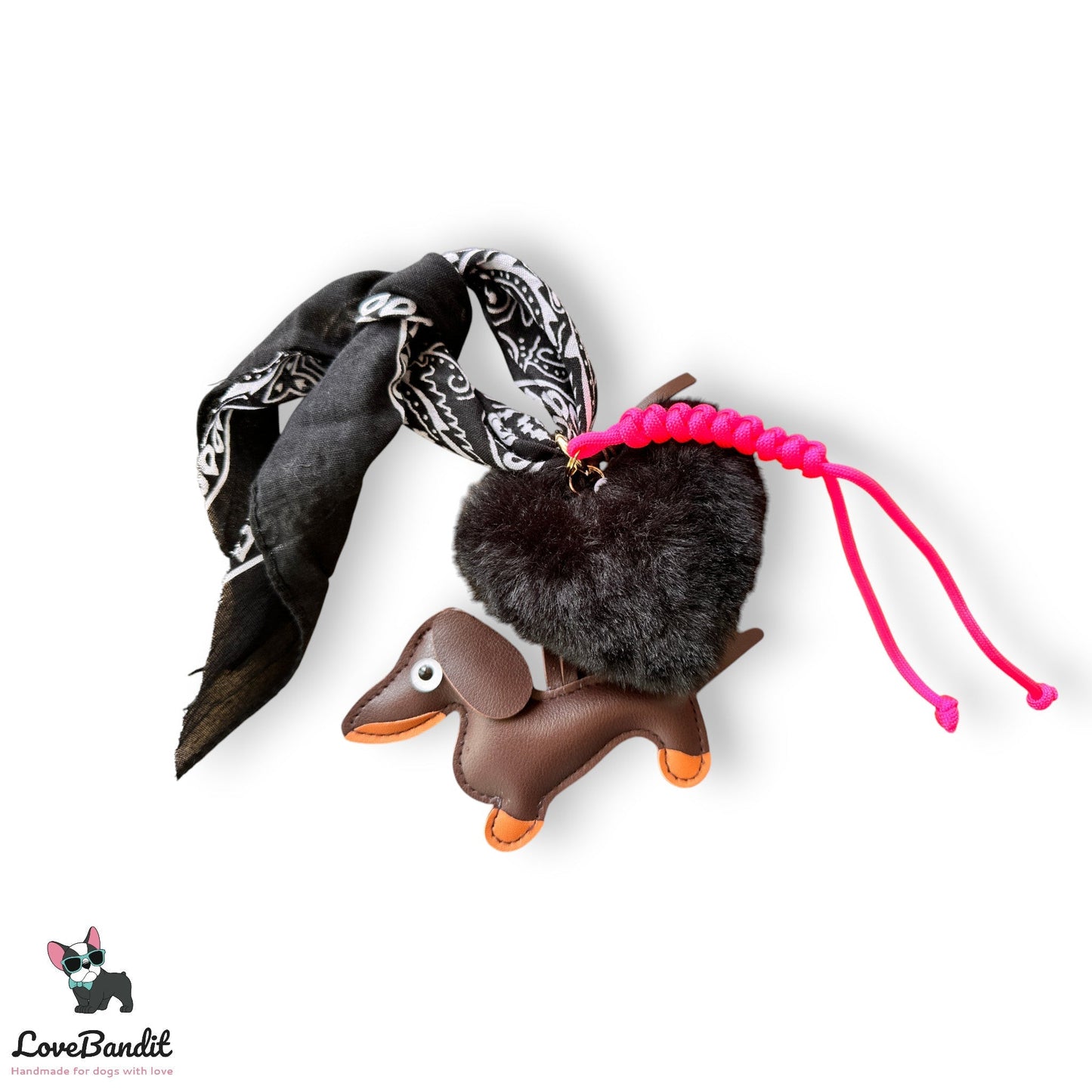 Taschenanhänger Bag Charm Dackel, Plüschherz, Seil, Bandana - LoveBandit
