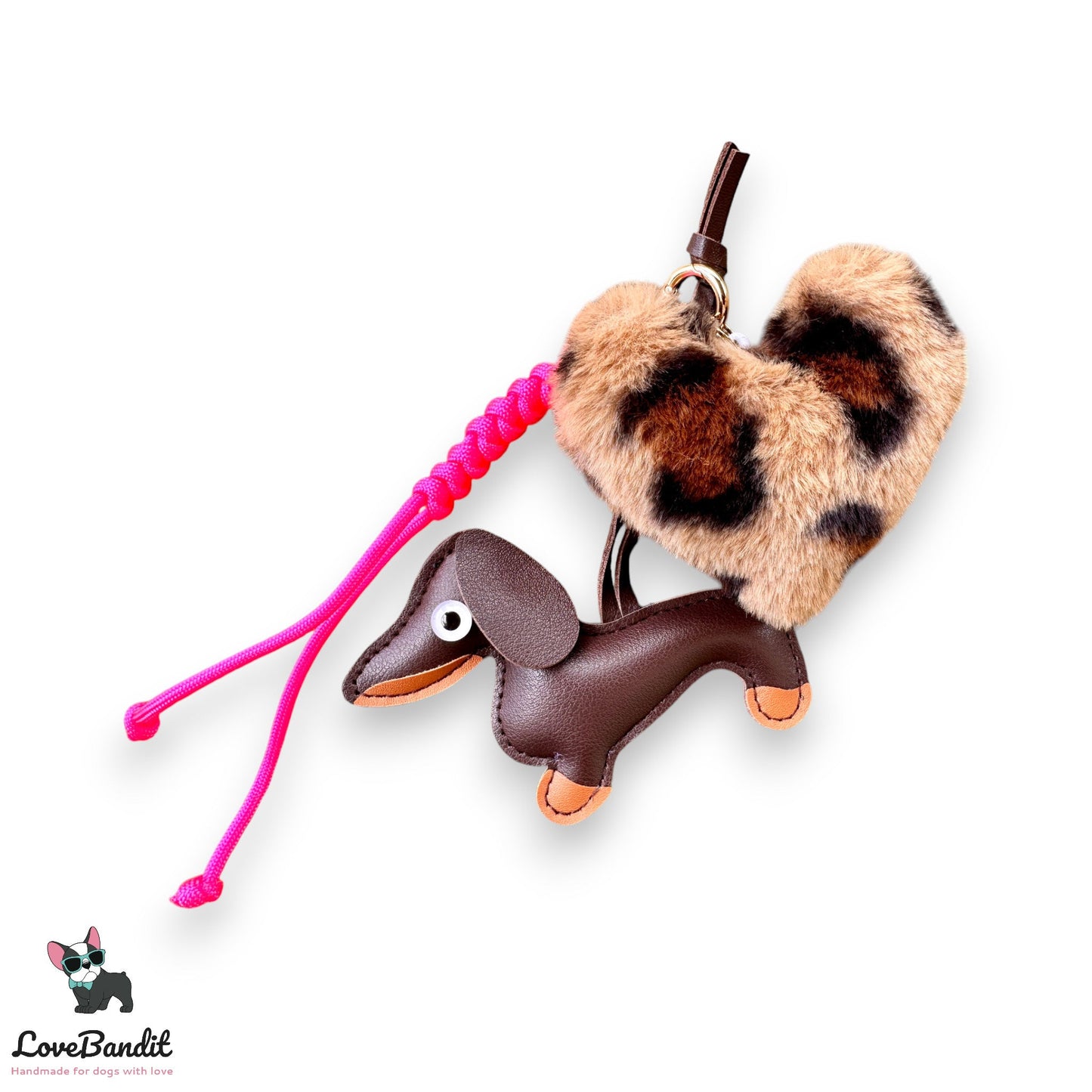 Taschenanhänger Bag Charm Dackel, Plüschherz Leo, Seil - LoveBandit