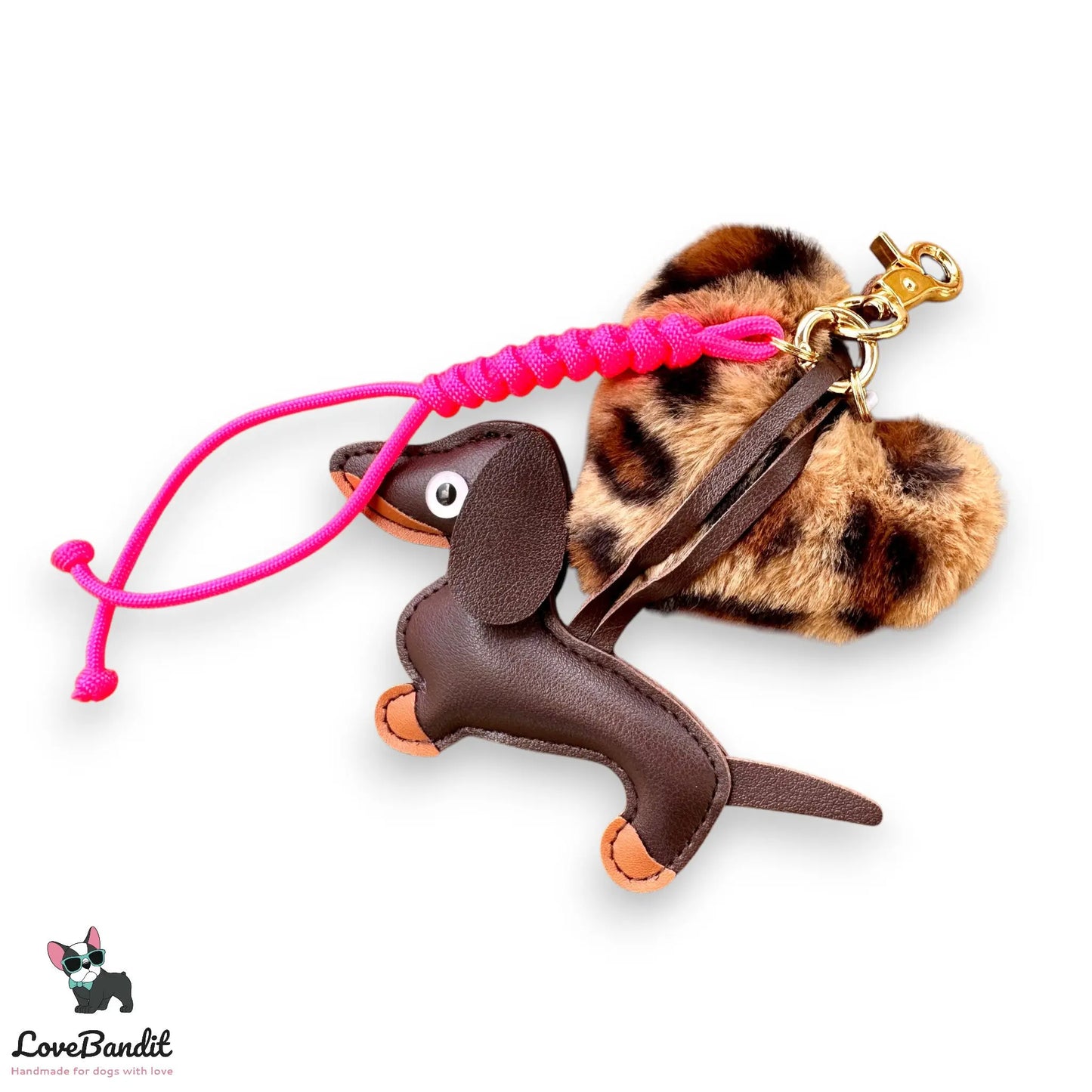 Taschenanhänger Bag Charm Dackel, Plüschherz Leo, Seil - LoveBandit