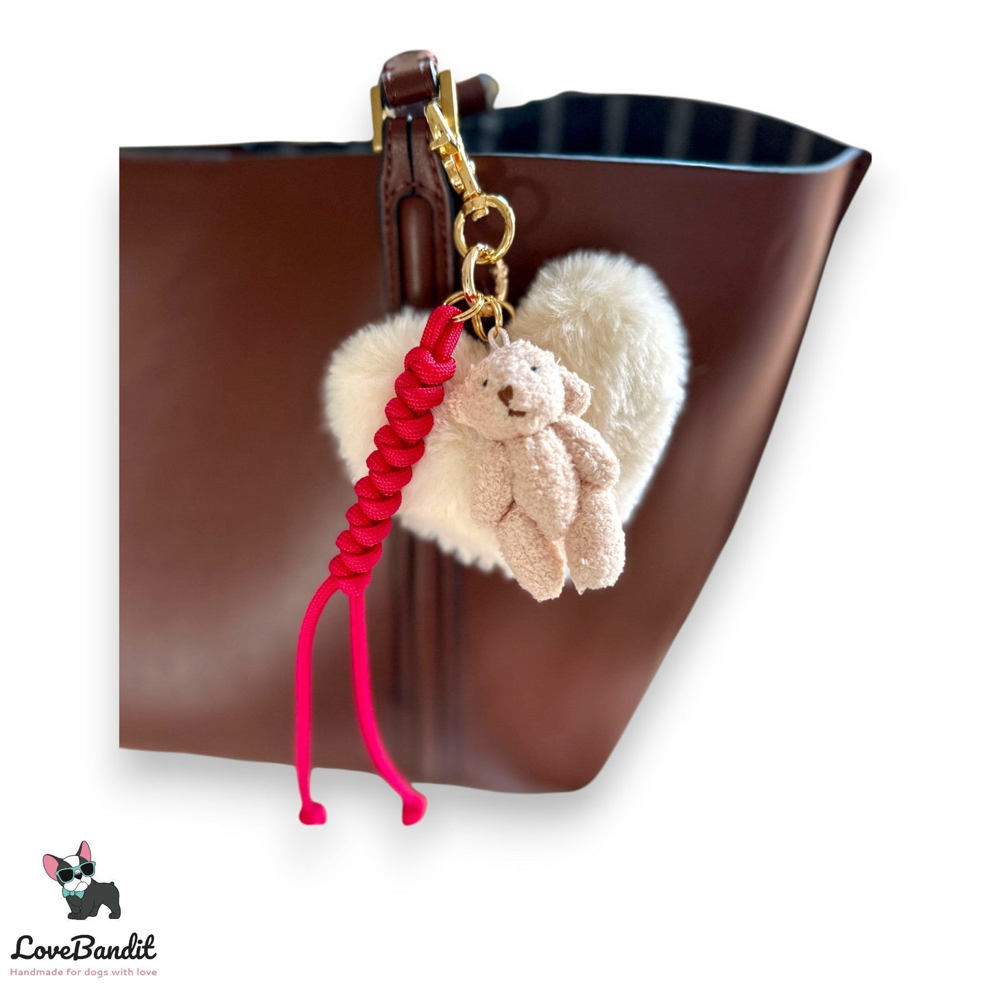 Taschenanhänger Bag Charm Teddy, Plüschherz, Seil, Bandana - LoveBandit
