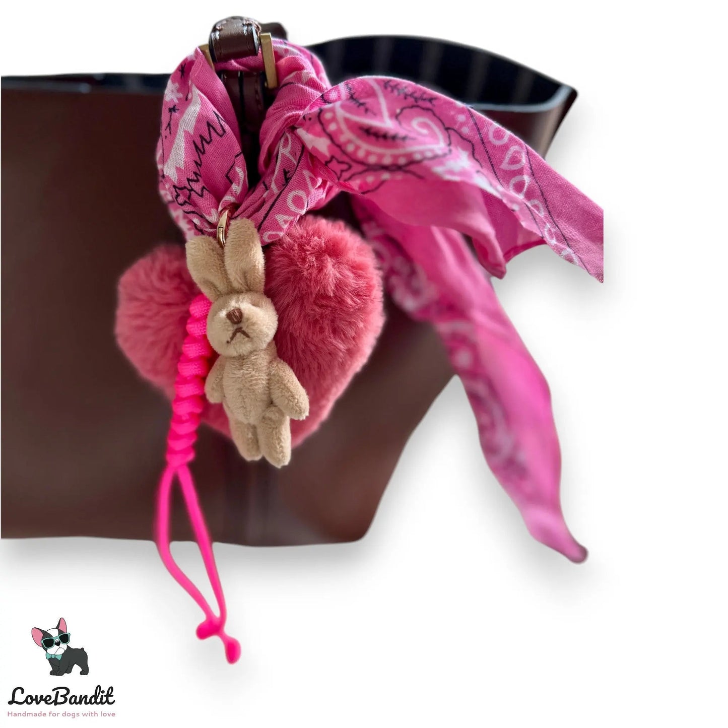 Taschenanhänger Bag Charm Häschen Plüschherz, Seil, Bandana - LoveBandit