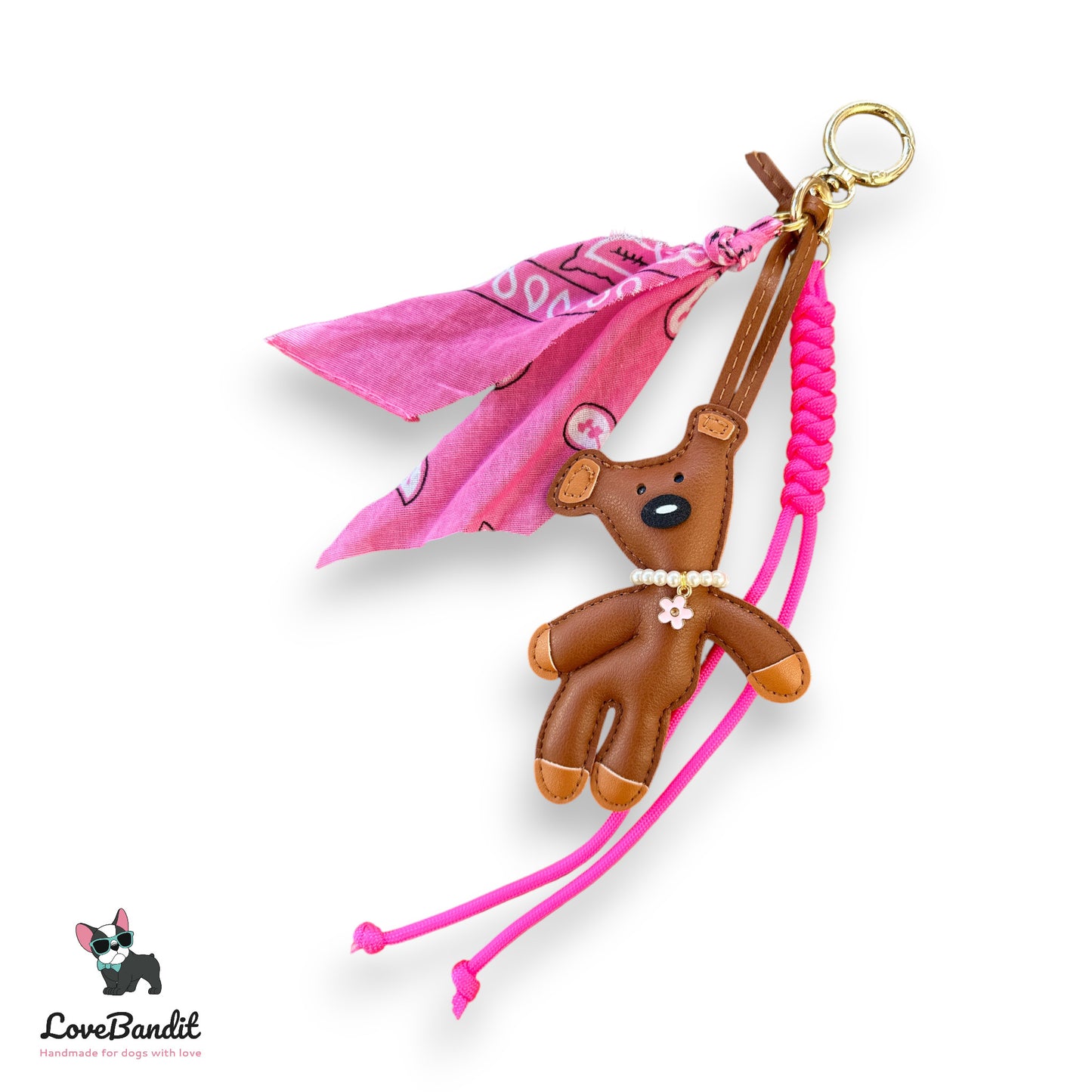 Taschenanhänger Bag Charm frecher Bär cognacbraun Bandana