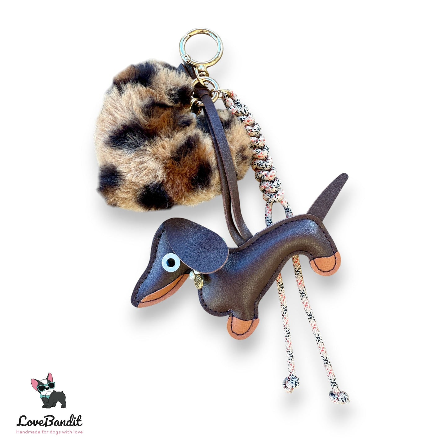 Taschenanhänger Bag Charm Dackel, Plüschherz Leo, Seil LoveBandit