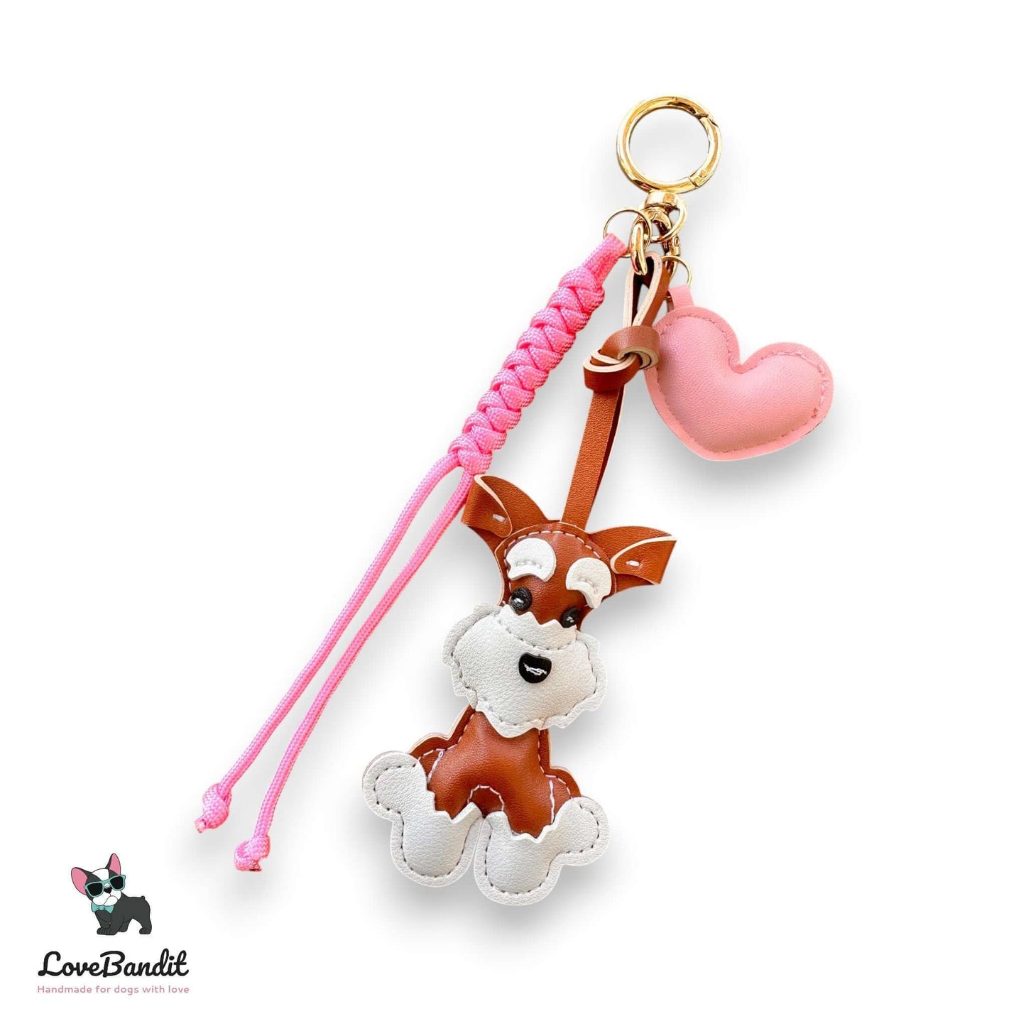 Taschenanhänger Bag Charm Hund cognacbraun Herz rosa - LoveBandit
