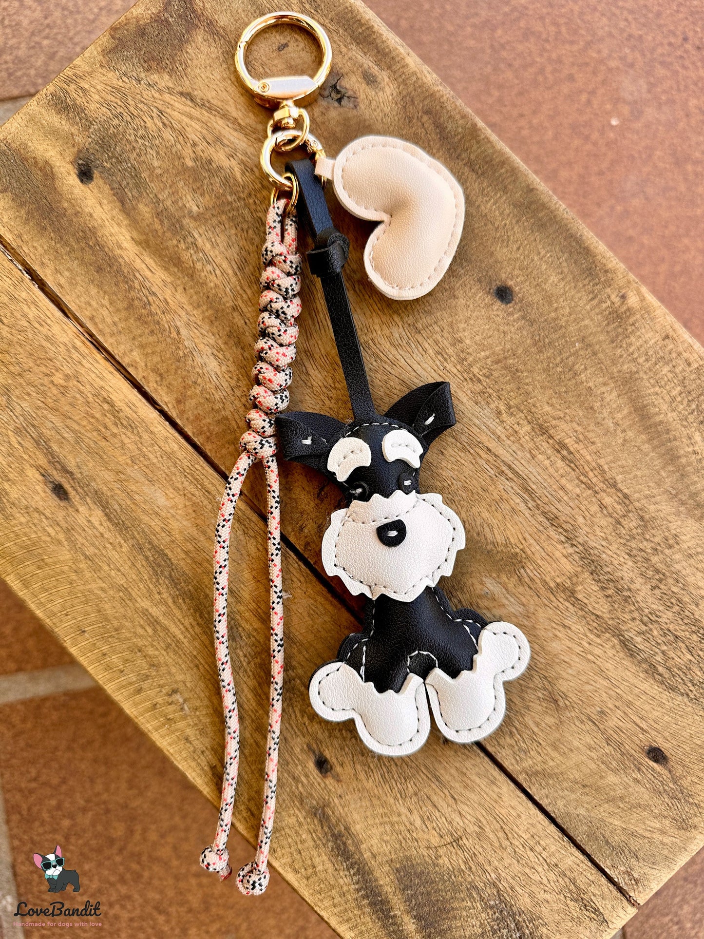 Taschenanhänger Bag Charm Hund schwarz Tartan beige Herz - LoveBandit