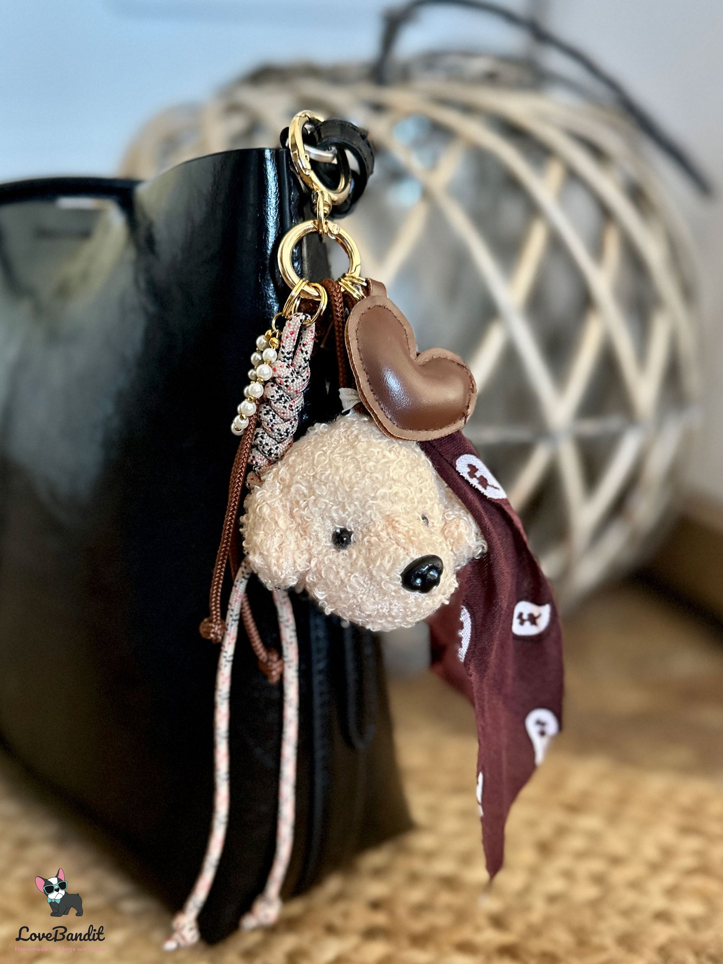 Taschenanhänger Bag Charm Doodle Poodle, Seil Tartan Beige