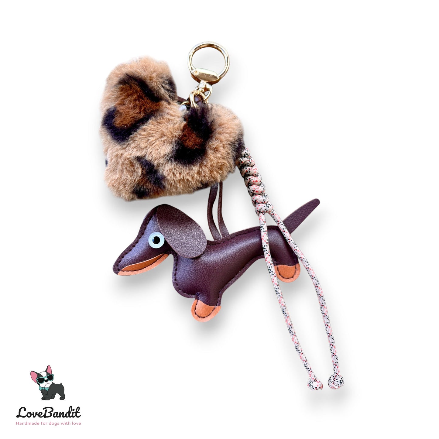 Taschenanhänger Bag Charm Dackel, Plüschherz Leo, Seil - LoveBandit