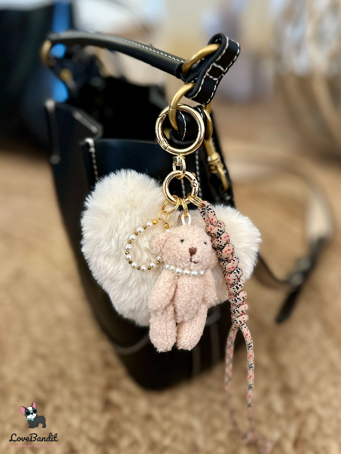 Taschenanhänger Bag Charm Teddy Bling, Plüschherz, Seil - LoveBandit